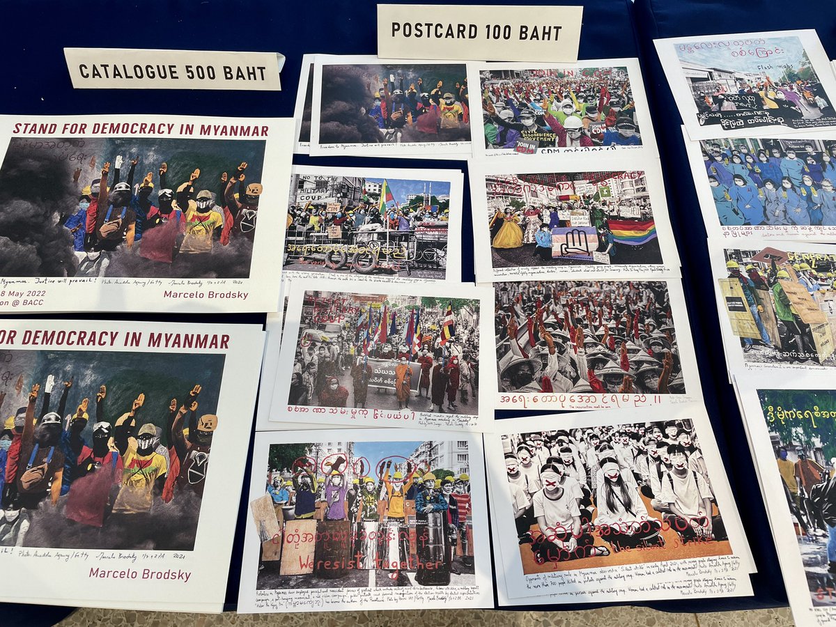 SEAJunction's tweet photo. Marcelo Brodsky and his artworks at the exhibition "Stand for #Democracy in #Myanmar"

He signed the catalogues &amp; posters for SEA Junction. Copies of these as well as postcards are available for purchase to support our advocacy efforts for Myanmar. #WhatsHappeninglnMyanmar https://t.co/CVwXYBmYja