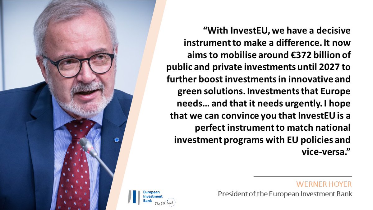 🇫🇮🇪🇺Today, at the #InvestEU launch event in Helsinki, President Werner Hoyer outlined the key priorities of #InvestEU, the new flagship program to deliver sustainable recovery in the EU👉bit.ly/3xZG34b #InvestEUFin