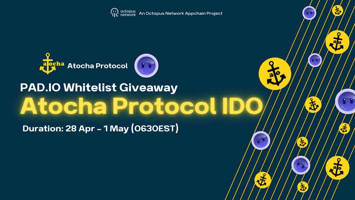 🚨🚨🚨🚨IDO #Whitelist #Giveaways 

📢📢<a href="/AtochaProtocol/">Atocha Protocol | Building Puzzle on NEAR</a> will be having #IDO on @NearPad on 9 May 2022. Opening up 50 slots of whitelist for #atogang!

🔥🔥Don't miss the chance and join now!

Sign Up Link ⤵️⤵️
bit.ly/atopadwhitelist