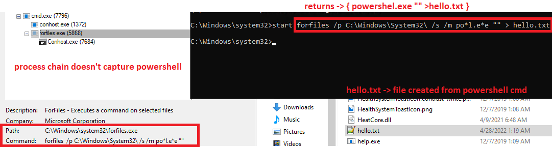 getHandleA's tweet photo. creative usage of #forfiles by #ursnif #maldoc to execute #powershell w/o mentioning it.
cmd:  start forfiles /p C:\Windows\System32\ /s /m po*l.e*e "" > hello.txt

final execution:
start 'powershell.exe "">hello.txt'

@Cryptolaemus1 @DissectMalware @Malwaredev @malware_traffic https://t.co/PGZ7px6LHl