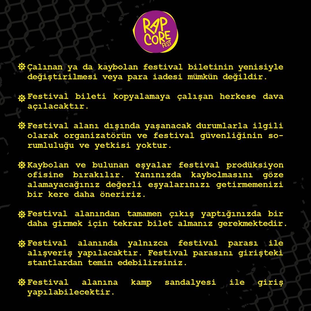 rapcorefest's tweet photo. Kavuşmaya ve sınırsız eğlenceye çok az kaldı!
Daha güvenli ve sağlıklı bir eğlence alanı yaratmak için bazı minik kurallarımız var.
Okumanı rica ederiz ✌️ https://t.co/2W6xRpaGWi