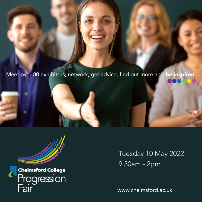chelmsfordcol's tweet photo. We're proud to announce our forthcoming #ProgressionFair which will be on Tues 10 May from 9.30am - 2pm at #ChelmsfordCollege More details soon! #FutureMe https://t.co/GODq3q95BW