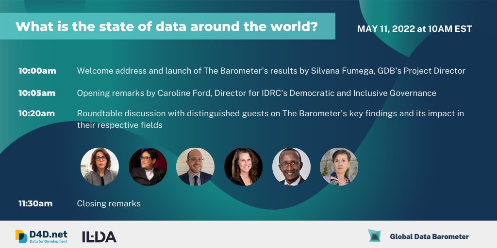 databarometer's tweet photo. You're invited to the launch of the Global Data Barometer!

Join @SilvanavF in conversation with @FuHaishan, @joseph_in_md, @FordCaro, @Muchiri Nyaggah &amp; @DeliaFerreira.

RSVP here: https://t.co/G6LZpNALgK

Event is in English with SPA &amp; FR interpretation.
#databarometer #TheGDB https://t.co/bY2Vto1GAJ
