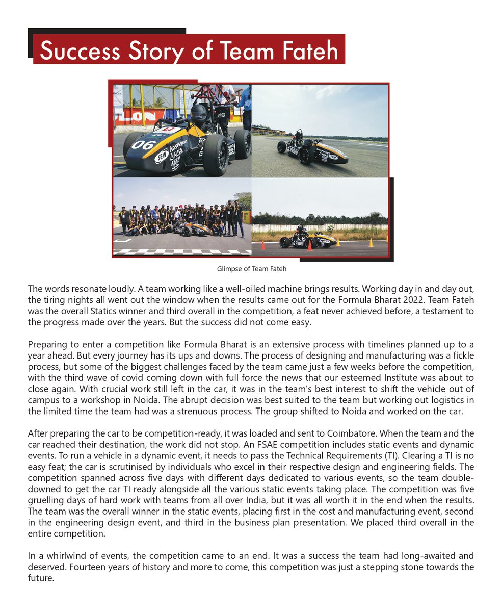 A huge thanks to Pulse TIET for the beautiful article on our <a href="/formulabharat/">Formula Bharat</a> achievement. We were definitely snowed under right before the competition, but it just made our win sweeter. To many more achievements! <a href="/TIETofficial/">Thapar Institute of Engineering & Technology</a>