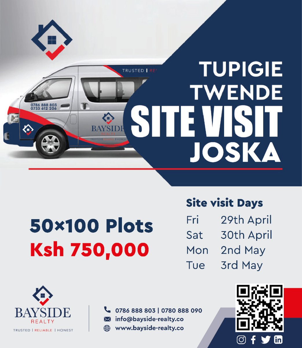 BaysideLtd's tweet photo. Twende #sitevisit this #longweekend
Shalom Gardens is an #investment worth to #Invest in, located in Joska along the Greater Eastern Bypass. 50x100 plots starting from Ksh 750,000
Call us for booking and site visit
+254786888803/780888090
https://t.co/vuzwDJp64O https://t.co/SO85gJb4k4