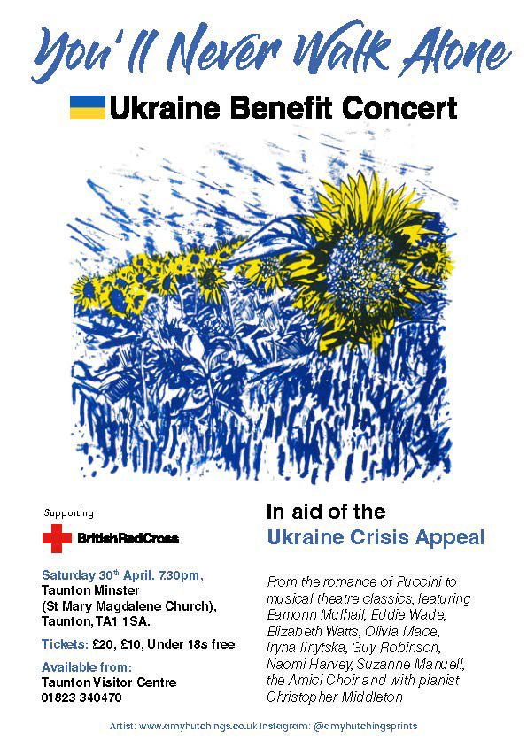 Please RT. We are getting v close to the Ukraine Benefit Concert this Sat <a href="/TauntonMinster/">TauntonMinster</a>. Tickets from Taunton Visitor Centre <a href="/visit_taunton/">Visit Taunton</a>. THEY ARE GOING so please book in advance to assure seats. Performers from across SW raising money  <a href="/BritishRedCross/">British Red Cross 🧡</a> for v important cause
