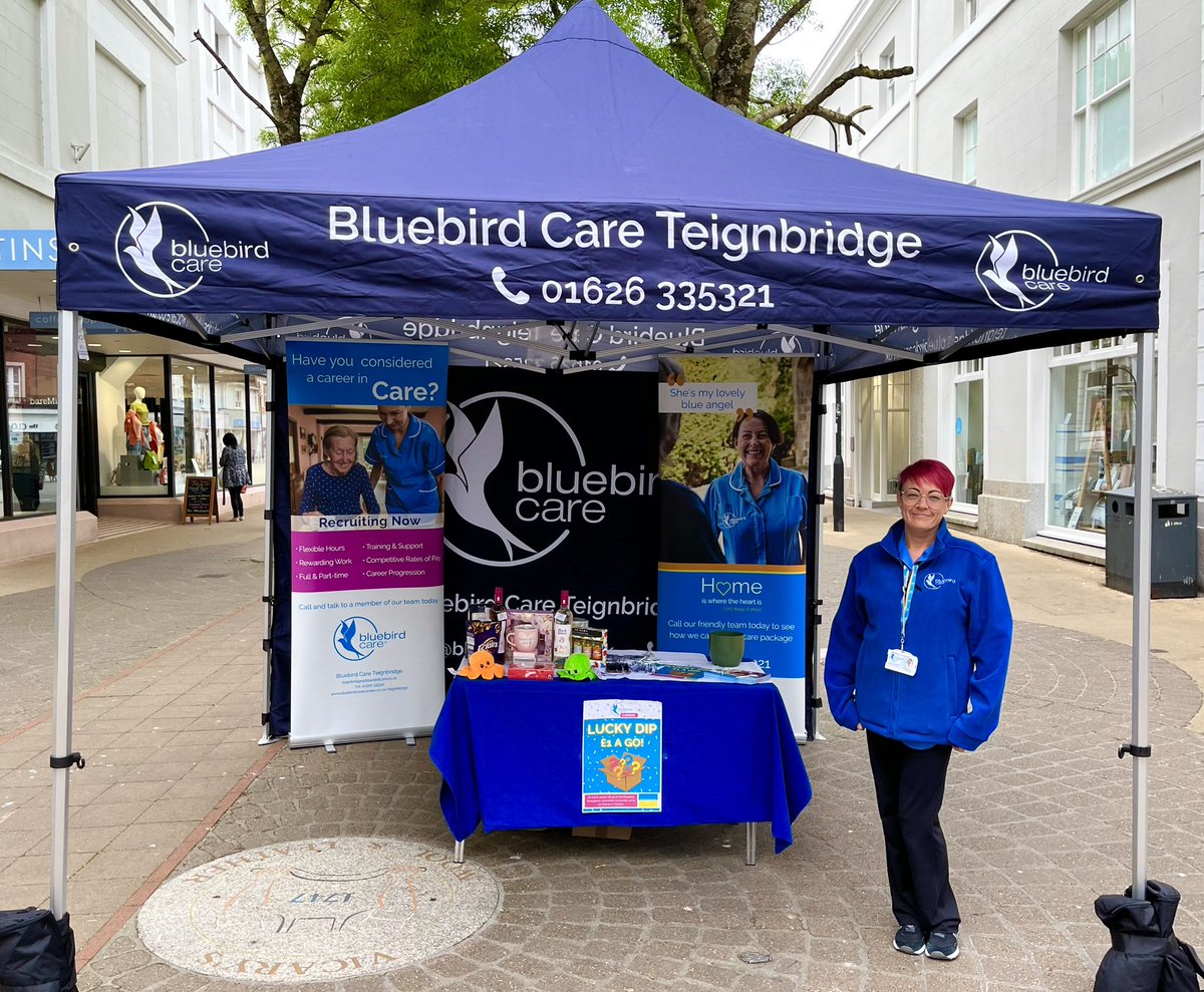 careTeignbridge's tweet photo. 👋Come and see us in Newton Abbot town centre today👋

We are in Courteney Street, pop by and take part in our lucky dip raising funds for Ukraine. 

We are also looking for new staff if you would like a new challenge. 

#bluebirdcareuk #westandwithukraine  #lovecare #proudtocare https://t.co/c4PGXH64au