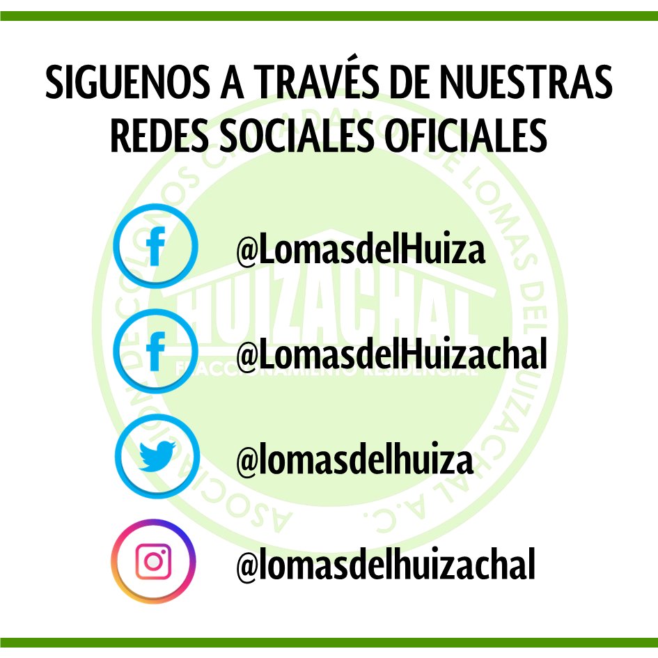 📱Síguenos a través de nuestras redes sociales oficiales 💻 

🏘 ¡ Juntos, hacemos mas ! 🇲🇽

facebook.com/lomasdelhuiza
facebook.com/LomasdelHuizac…
x.com/lomasdelhuiza
instagram.com/lomasdelhuizac…