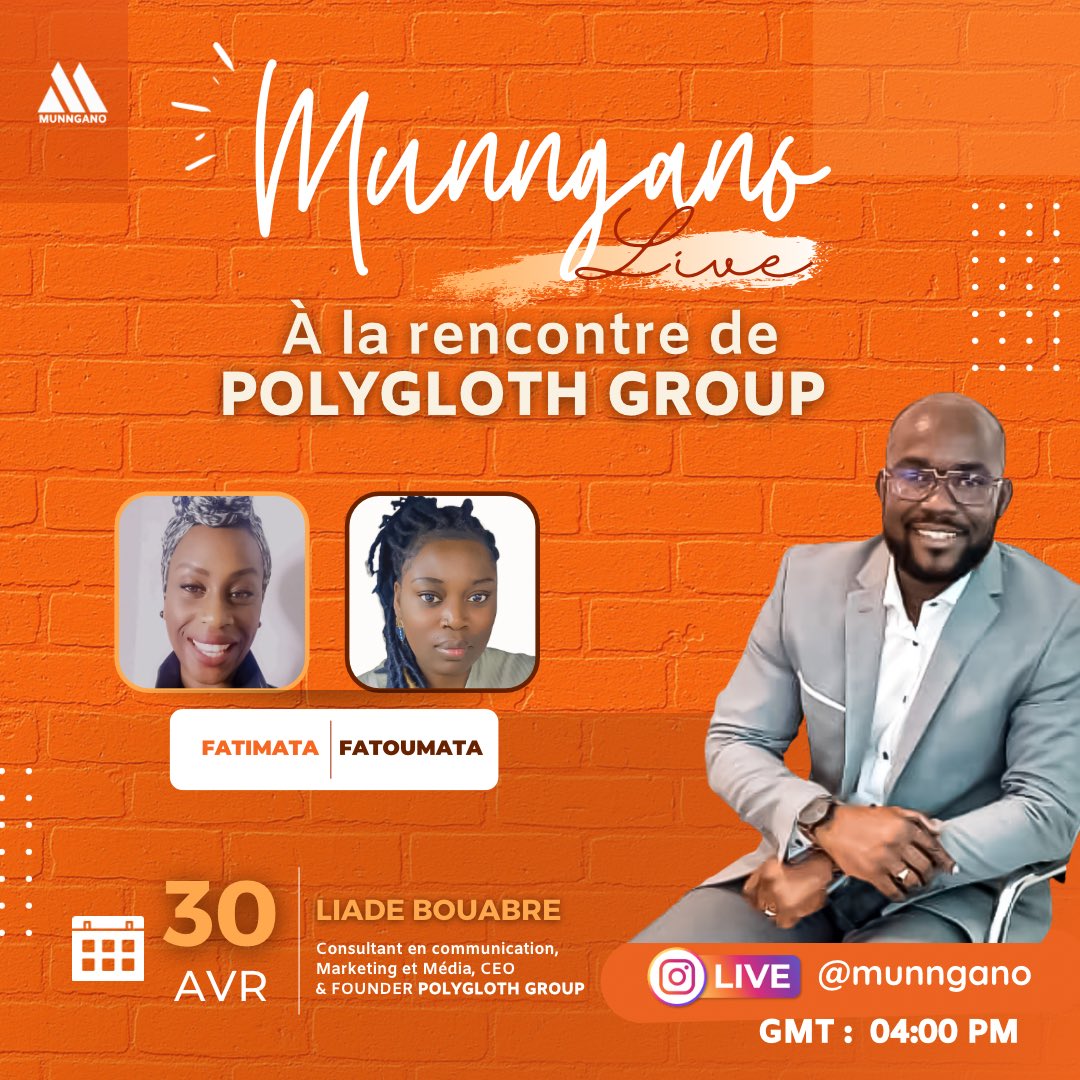 🗓 Rendez-vous pris ce Samedi 30 Avril 2022 dès 16H GMT, nous irons à la rencontre de POLYGLOTH GROUP représenté par son Fondateur M. Liade BOUABRE

Sujet : D'OÙ PROVIENNENT LES PROBLÉMATIQUES RH DES DIRIGEANTS DE LA DIASPORA
