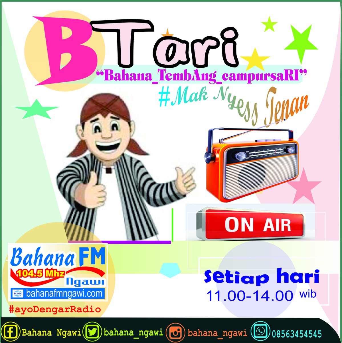 bahana_ngawi's tweet photo. Wes Wayahe Campursari Monggo Request Lur ,Btari #MaknyeesTenaan
sareng @BahanaLupita
MD @saraswatidn
#ayodengarradio
#BahanaFmNgawi
#LiveStreaming : https://t.co/cH3FWIpkIc
#LiveVisual : #XSPACERADIO https://t.co/0p60YRZahv