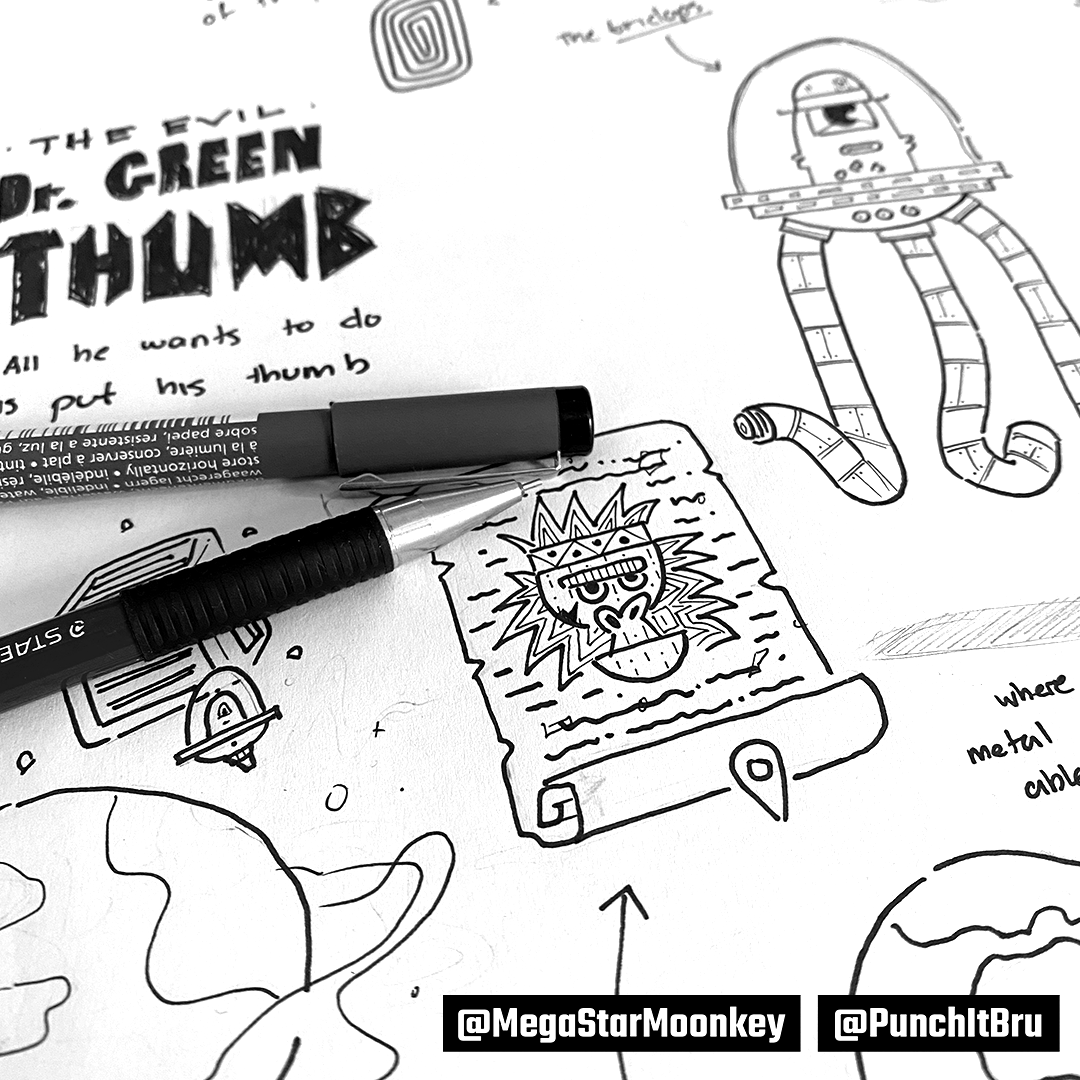 MegastarMoonkey's tweet photo. The evil Dr Greenthumb has discovered the ancient lost scroll of Rafulu... 🙊📜

#punchitbru #RetroGame #Web3 https://t.co/1Zh4zyqyPe