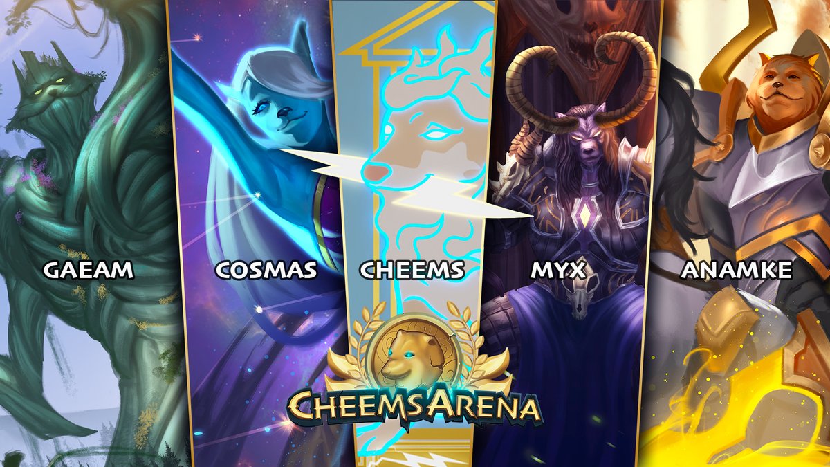CheemsArena's tweet photo. Introducing the mighty Gods of Cheems Arena ⚔️

Gaeam - Nature
Myx - Darkness
Cosmas - Magic
Anamke - Citizen
Cheems - Ghost

Who would you choose to build your strategy around? Let us know in the comments ⬇️

#Cheemsarena #cheemsverse #P2E #Solana https://t.co/PKEpg3ib4d
