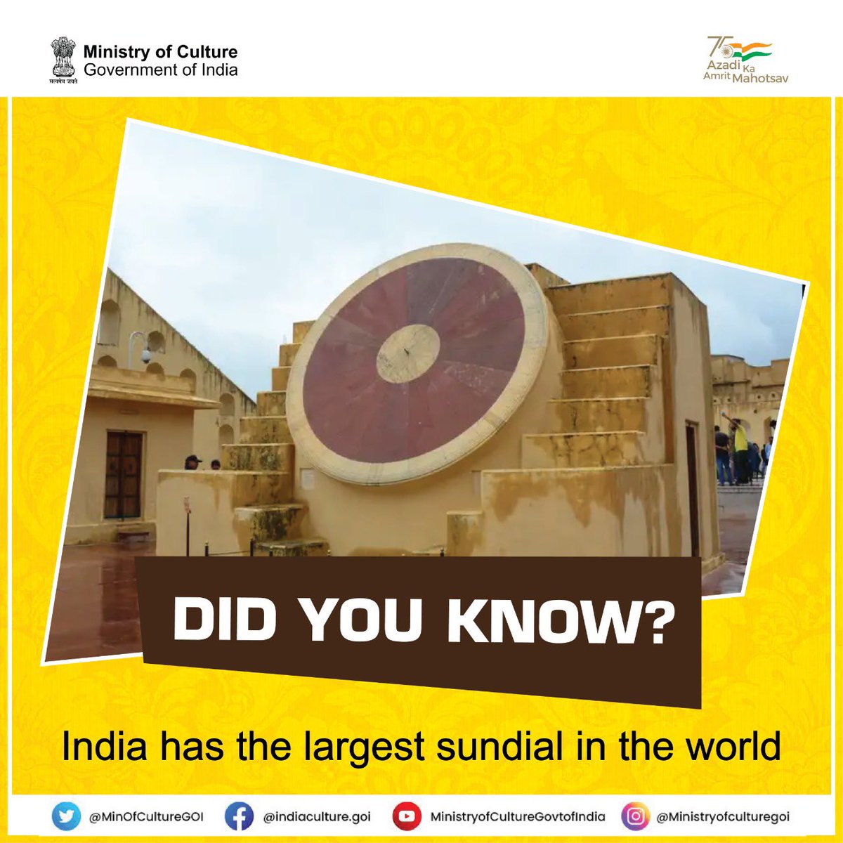 MinOfCultureGoI's tweet photo. Built by Rajput King Sawai Jai Singh II in 1734, Jantar Mantar, Jaipur is an astronomical observatory, which features the world’s largest stone sundial.
#IncredibleIndia #AmritMahotsav https://t.co/JQzTXhQ2vm