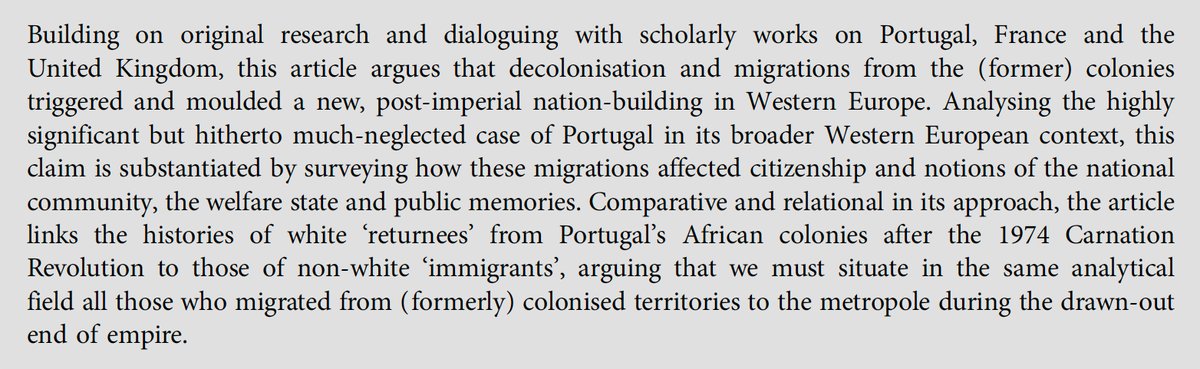My new article, "Building Nations After Empire. Post-Imperial Migrations to Portugal in a Western European Context" <a href="/ContEuroHistory/">contemporary european history</a> is out. It gained a lot from discussions with the awesome students in my 2019/20 migration class <a href="/FU_Berlin/">Freie Universität</a>. Open Access! doi.org/10.1017/S09607…
