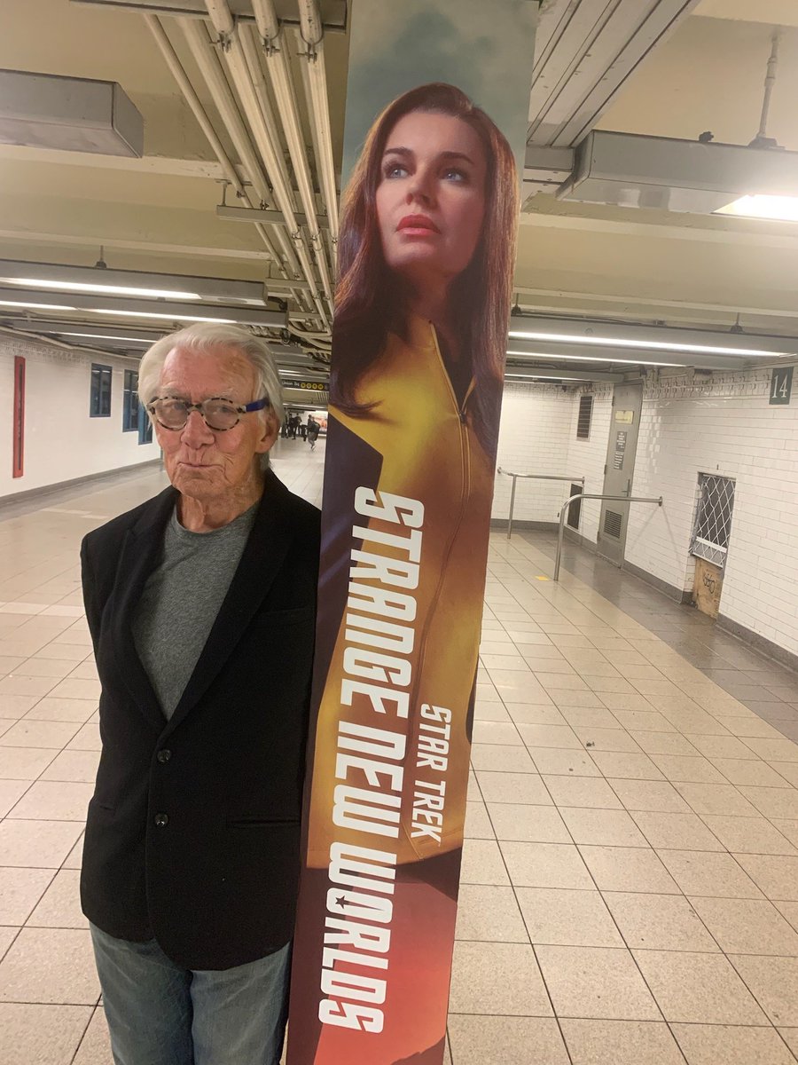 This is my father-in-law.  He stood in this subway station for three hours and told anyone who passed that #StrangeNewWorlds starts NEXT Thurs and his daughter-in-law serves on THE Enterprise.