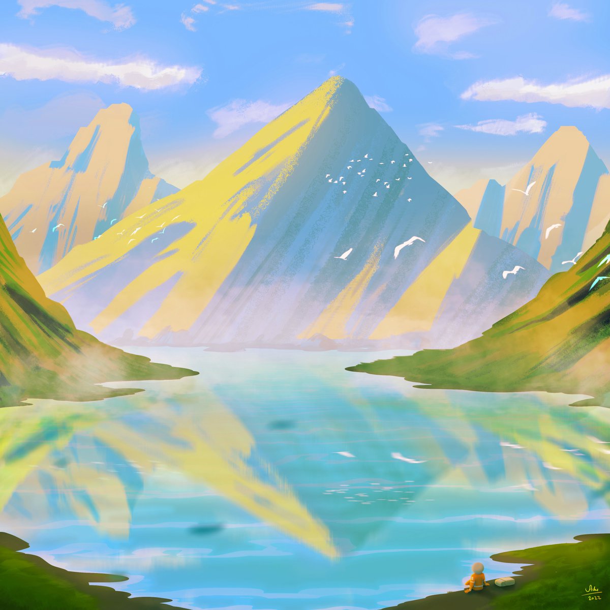 🧑‍🚀✨🌅🏞️🍃

So I took a little course on landscapes by @PhilipSueArt  which is on, @21_draw and man I've learned a lot from it.
This artwork is all about what I learned during that course.
Hope you guys like it 😊🙌🏼

#illustration #digitalart #NFTCommunity