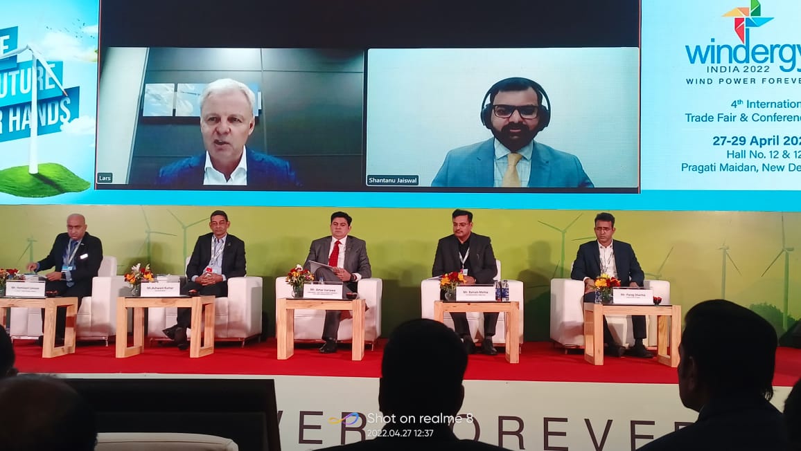 O2Power_India's tweet photo. At the @windergy_india 2022 organised 'Indian Wind Market 2.0-CEO's Perspective' session, @parag1sharma, our founder & CEO, expressed his strong belief on how the #windsector will revive on the back of C&I & green hydrogen demand as both requires RTC power
#renewableenergy https://t.co/T0UskParZk