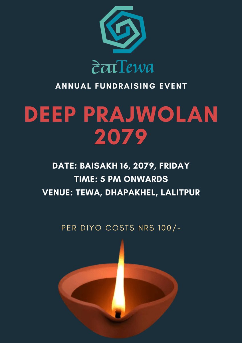 Tewaforwomen's tweet photo. Tewa invites you all to our Annual fundraising event – Deep Prajwolan happening tomorrow (Baisakh 16, 2079) at Tewa, Dhapakhel from 5 pm onwards.
A small initiative from you today will enlighten the lives of women.
#communityphilathropy #localfundraising https://t.co/5ocE8cL6P2
