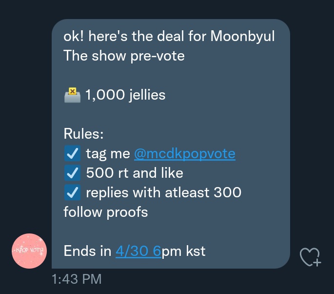 ahn_wheein's tweet photo. The Show ( Star planet ) rt deal!! 

🗳 1,000 jellies

RULES:
– 500 rt and like
– Follow @mcdkpopvote
– Reply proof 

End 4/30 6 PM KST

#MAMAMOO #MOONBYUL
#마마무 #문별
#Cheese_in_the_Trap https://t.co/x3KxsDZjS6