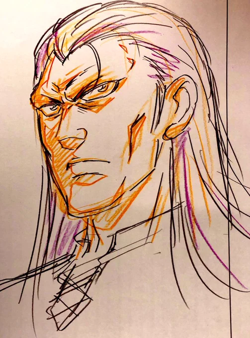 ワニおっさんも!言われたが前に描いたわよ ワニ、眉毛太い方がよいかのう?どちらかがポニテのが武人っぽいか 
