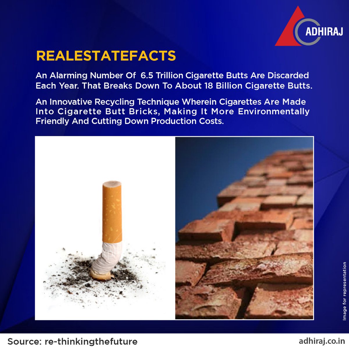Cigarette butt bricks are produced by blending cigarette butts with mixture of materials used for brick production. This is an innovative and practical solution for the pollution problems caused by cigarette butt disposal.

To Know More, Visit:- bit.ly/3xWg6T2