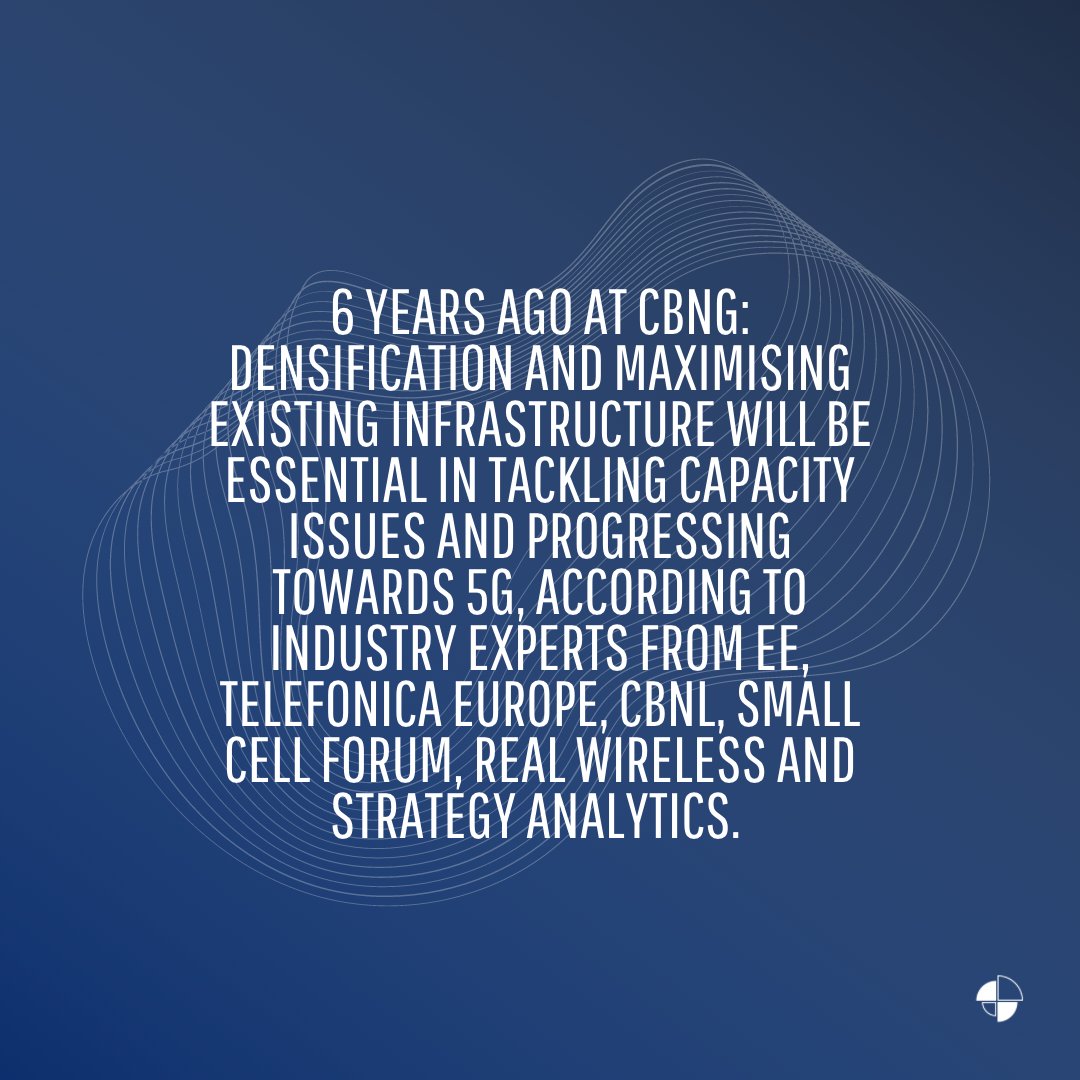 CBNGTeam's tweet photo. 6 Years Ago at CBNG:

Telecoms leaders reveal how to address capacity challenges and prepare for 5G. Read more:

https://t.co/ylztIl15f5

#FWA #mmWave #CBNG #CambridgeBroadbandNetworksGroup #CBNL https://t.co/dxXmCMjy8B