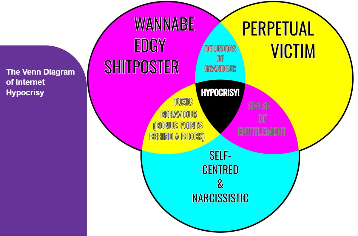 Inspired by an extra special snowflake crying on the internet.

I present to you, the Venn Diagram of Internet Hypocrisy.

#Hypocrisy 
#ThursdayThoughts