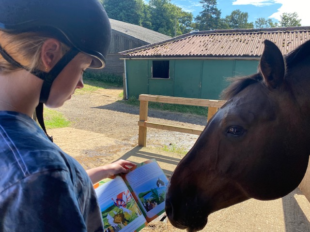 smokeyadventure's tweet photo. This little girl loves reading Smokey and the Mystery of Rabbitina https://t.co/rGfdqgwlrq with a #horse she met. Who do you like reading your Smokey book with? https://t.co/UNGwYwKcJz #readingandlearningtogether #friendship. https://t.co/2OVDaFvs42