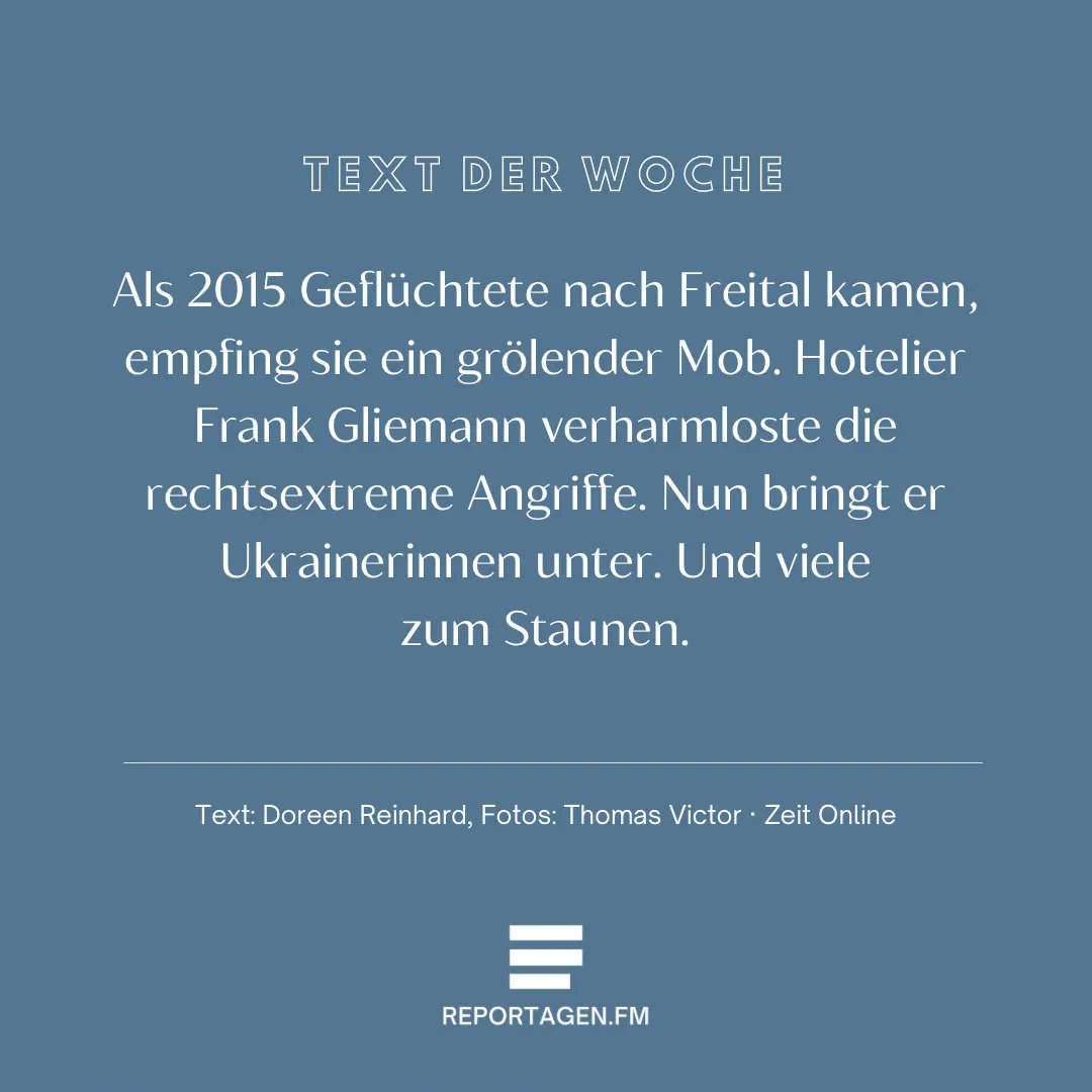 ReportagenFM's tweet photo. Welche Rolle spielt unsere politische Gesinnung und Rassismus, wenn Geflüchtete unsere Hilfe brauchen? @DoreenReinhard @zeitonline mit einem wichtigen #TextderWoche
https://t.co/gy2C7i2Zs7 https://t.co/jBIsefmUSA