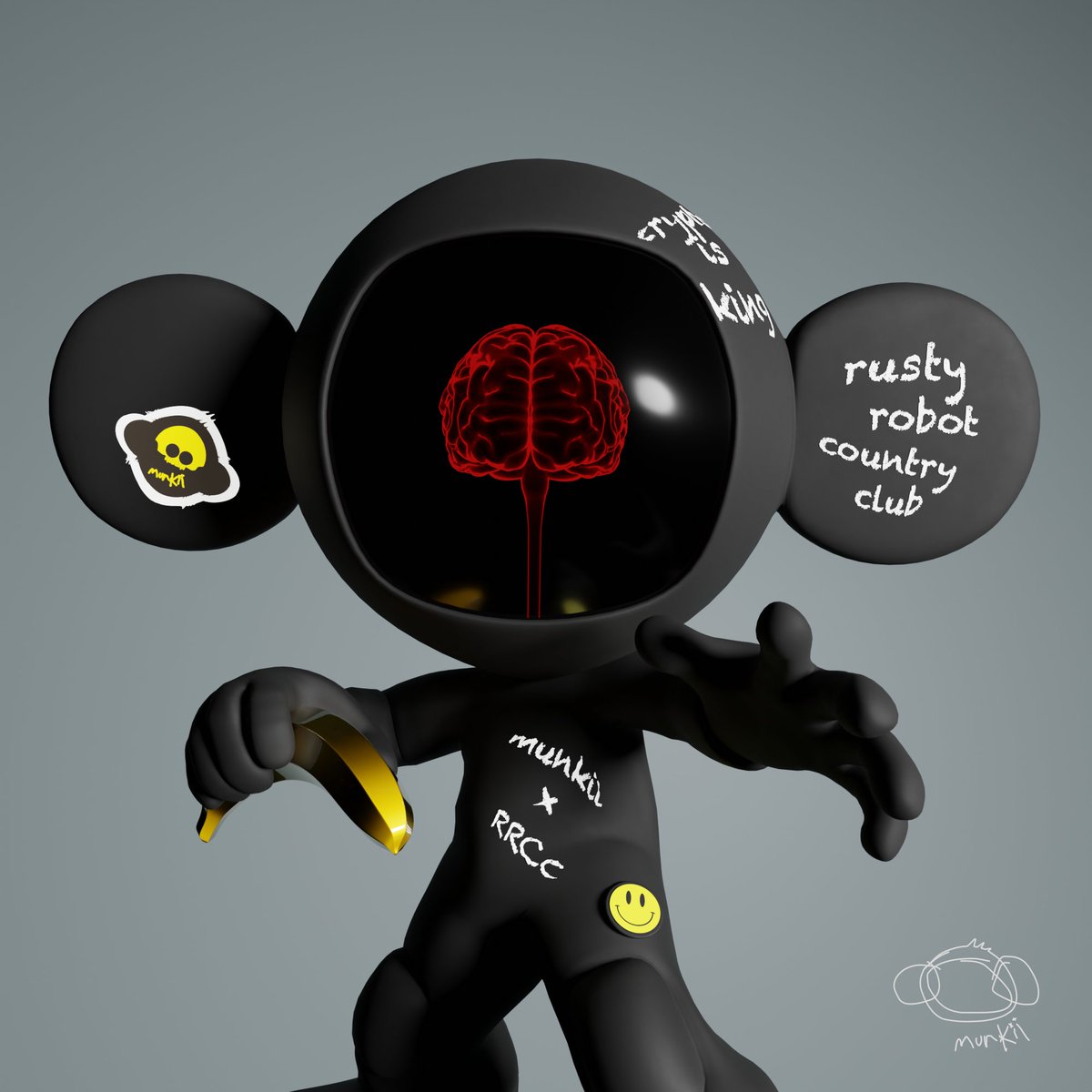Some crazy goings on at <a href="/munkiilab/">Munkii Lab || The home of the #Munkii NFT</a> which is why we've teamed up to give away this cool 1 of 1 RRCC tagged Munkii!

Follow <a href="/RustyRobotCC/">Rusty Robot Country Club 🤖</a> &amp; <a href="/munkiilab/">Munkii Lab || The home of the #Munkii NFT</a> 🤖🙊
Retweet 🔁
Like 💙
Tag a Friend 👤

Winner of the draw will be picked tomorrow @ 1700 UTC 🎉