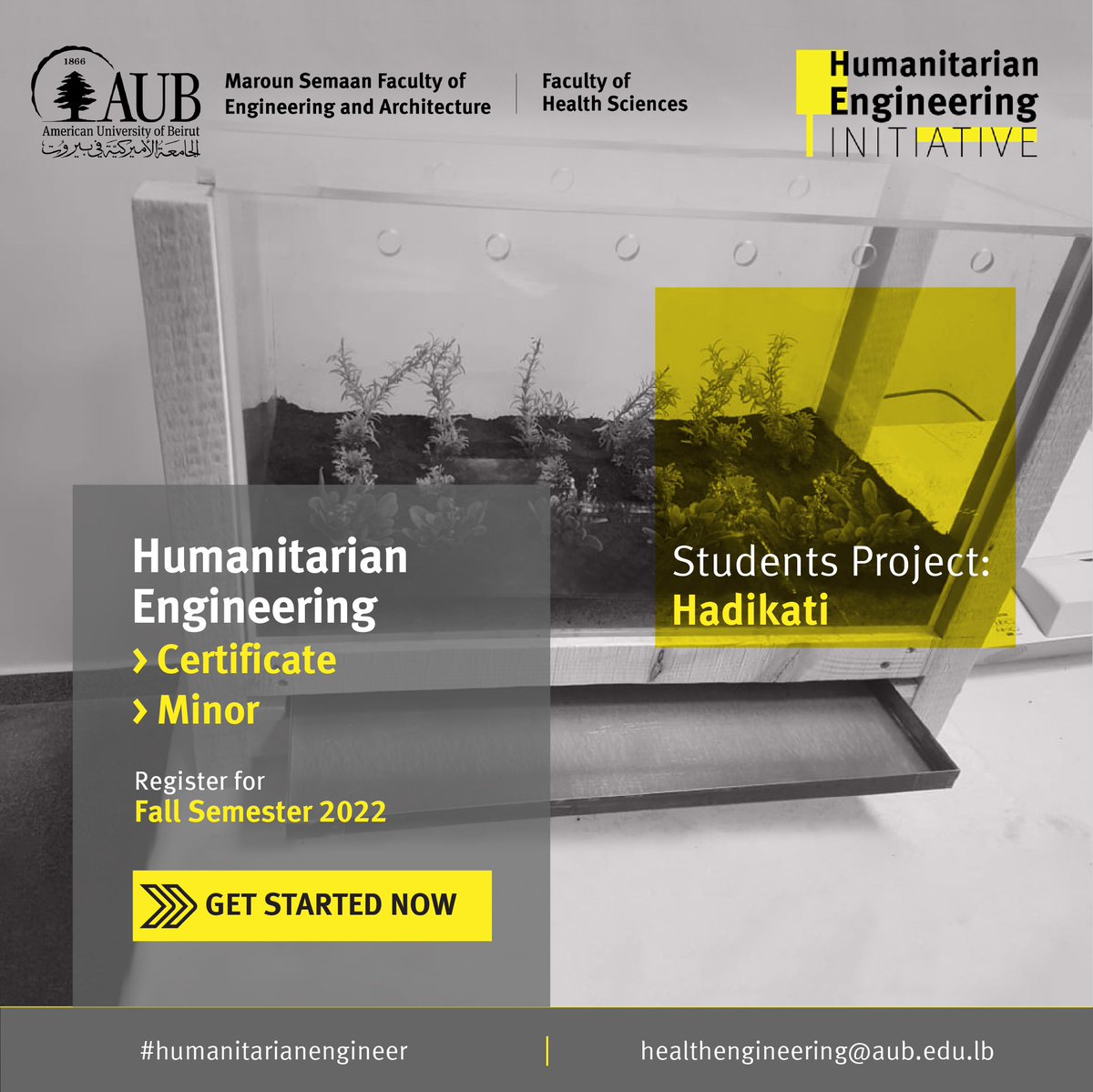 MSFEA_AUB's tweet photo. Hadikati, a comprehensive solution package consisting of a micro-garden product to guide refugees in planting & cultivating their own vegetables.
Join the HEI minor & certificate programs to take a solution from prototype to product!
Visit: https://t.co/tvCiTXGBqT
@AUB_Lebanon https://t.co/gpNrINKW2n