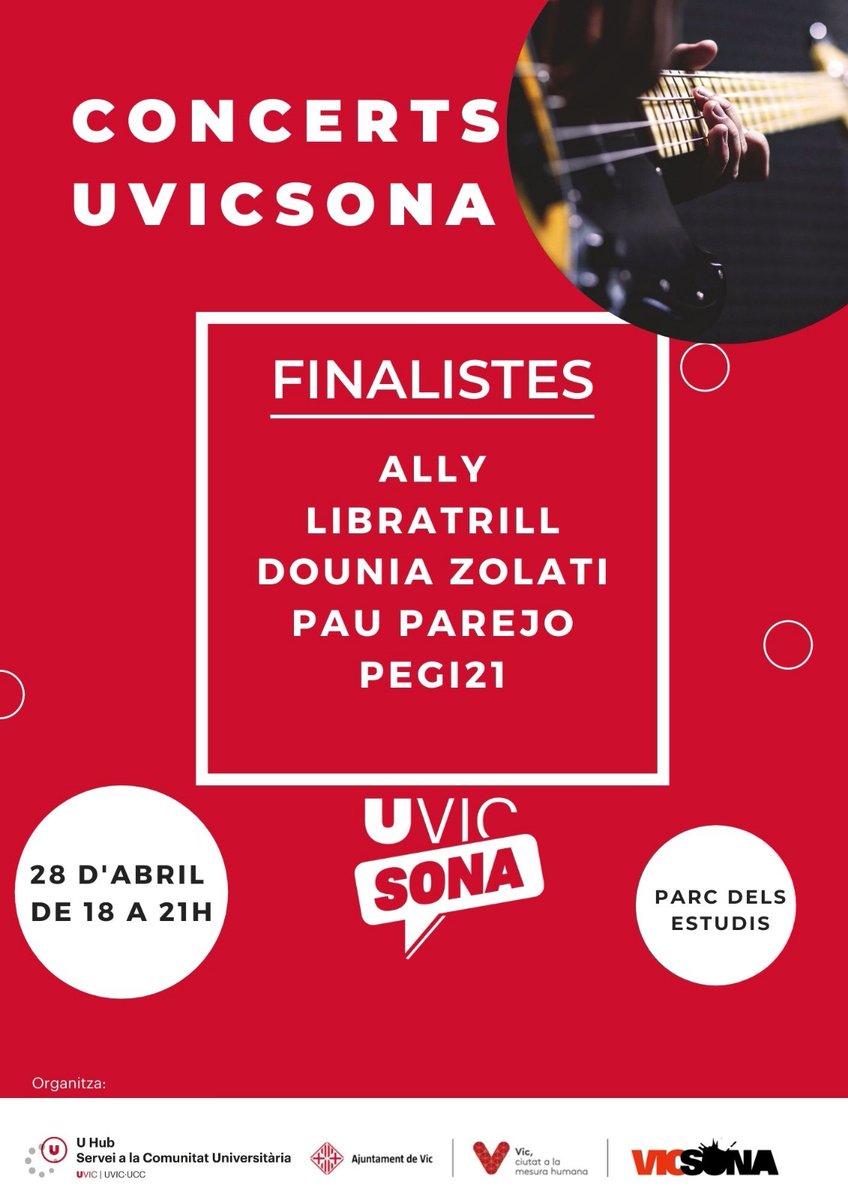 T'esperem avui al Parc dels estudis a les 18h00 per la final de #UVICSONA !! Dos dels membres del Consell d'Estudiants hi seran com a membres del jurat 🤠🎶
