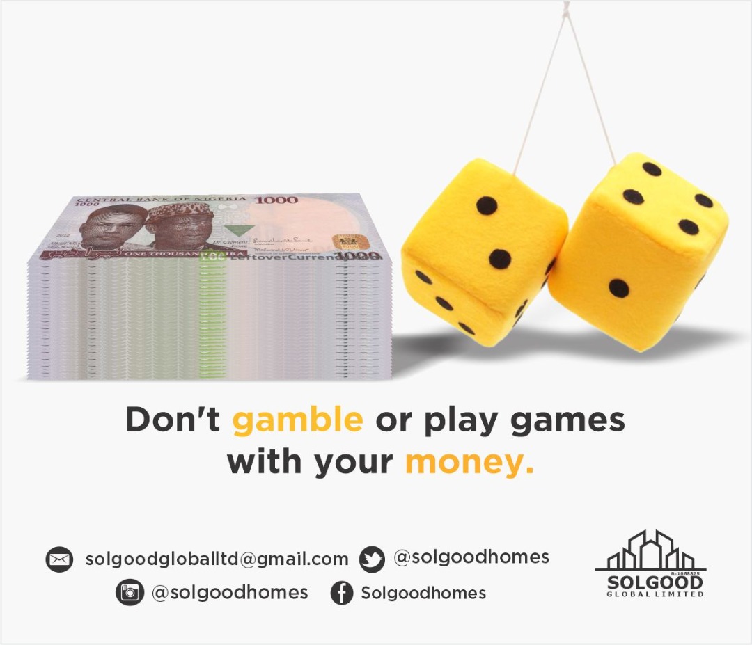 Solgoodhomes's tweet photo. Don't gamble or play games with your money.

Only invest in what you are sure of.

#invest #financialliteracy #finance #Investment #lagosnigeria #realestateinvestment #solgoodhomes https://t.co/oRGuhXie2n