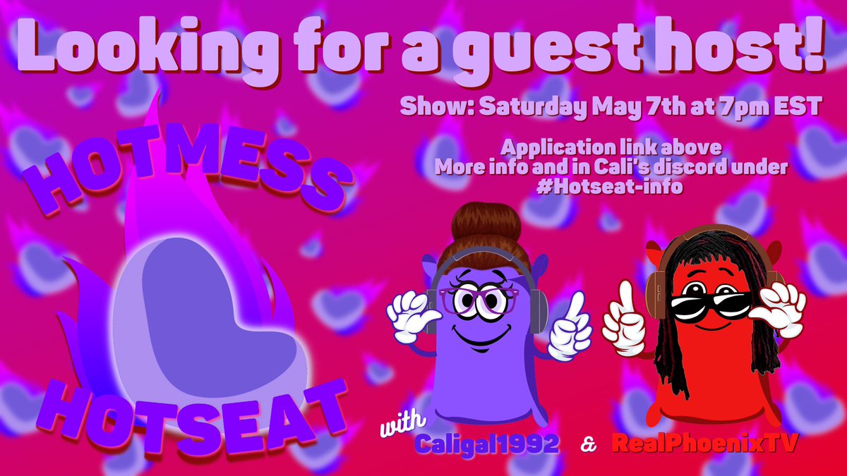 HotmessHotseat's tweet photo. We are on the hunt for a guest host! Saturday May 7th at 7pm EST is our next show! We have one guest host in (stay tuned to see who it is!) Topic is "Streamer Stories" how you got started, anxieties that come with streaming, how it's impacted you, etc...

https://t.co/qmNH3TSvvS https://t.co/smBKmytlrf