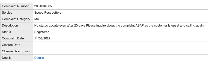 Goeltushar23's tweet photo. @IndiaPostOffice not even a reply on the created complaint number https://t.co/2XGoTSO644