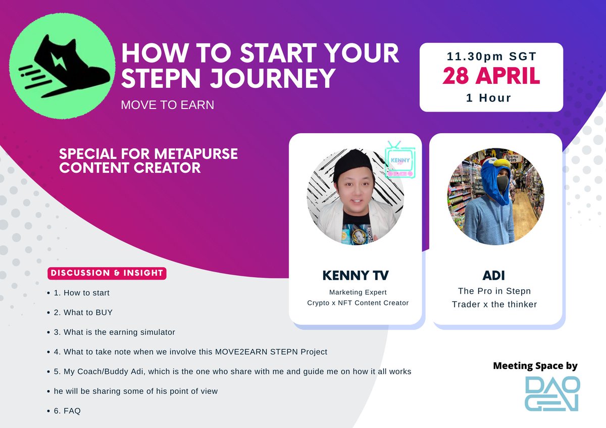 moonhunterken's tweet photo. #STEPN Sharing 28th April (Thursday) 11.30pm SGT
👉ZOOM MEETING LINK : https://t.co/9mPt7VgiG2
Shout Out To 
@Daogenio
@_hancity
who provide the meeting space join creator from #metapurse 
and host by 
@moonhunterken
 and my GURU 
@149suffian

https://t.co/r7F4zKuXJB chatGroup https://t.co/PhM1Kp6Vxv