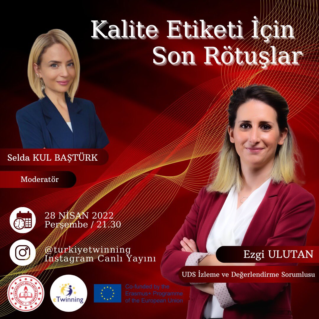 tretwinning's tweet photo. 📣BU YAYIN KAÇMAZ📣

📌Kalite Etiketi İçin Son Rötuşlar ✍🏻

📺 @turkiyetwinning İnstagram Canlı Yayını

🎙Ezgi Ulutan - eTwinning Türkiye UDS İzleme ve Değerlendirme Sorumlusu

Moderatör : Selda Kul Baştürk - Sosyal Medya Ekip Üyesi

🗓 28 Nisan 2022 Perşembe

⏰ 21.30 https://t.co/YHhbCCXbU7