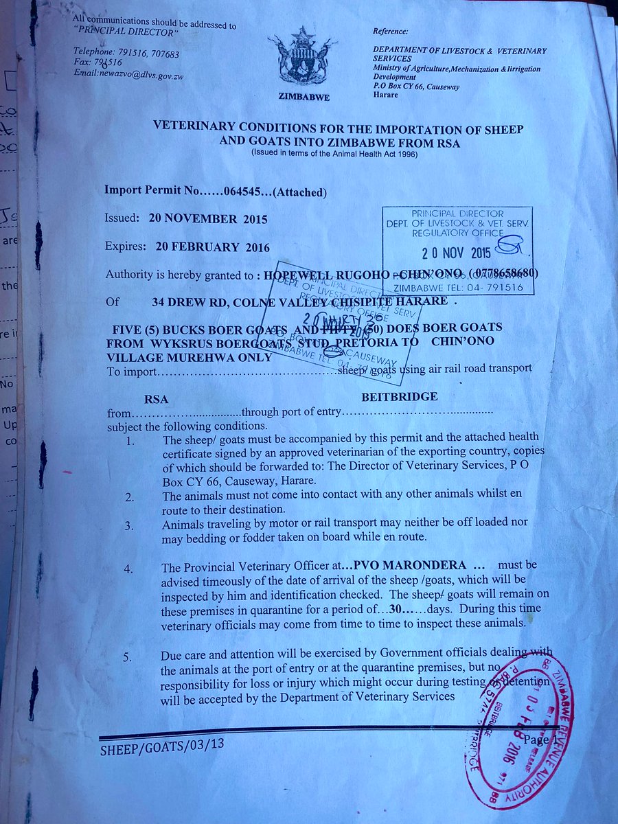 daddyhope's tweet image. 1. These are the full documents of how I imported my goats from South Africa.

These are the import permits stating that I was importing 35 Boer goats from South Africa.

They were issued in November/December 2016 &amp;amp; clearly state that I was importing Boer goats from South Africa.
