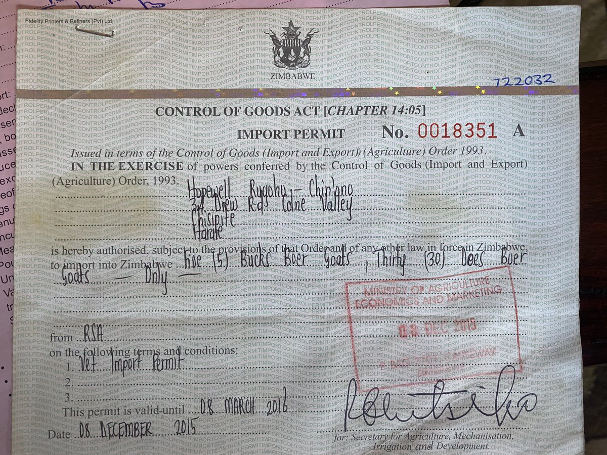 daddyhope's tweet image. 1. These are the full documents of how I imported my goats from South Africa.

These are the import permits stating that I was importing 35 Boer goats from South Africa.

They were issued in November/December 2016 &amp;amp; clearly state that I was importing Boer goats from South Africa.
