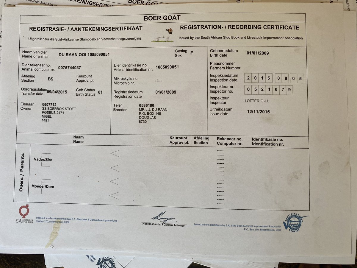 daddyhope's tweet image. 7. Every one of my Boer goats came with its individual certificate and they are all registered with the South African Stud Book and Animal Investment Association.

I want to repeat this again, I NEVER received a goat or land from the Government of Zimbabwe!

I live at the village