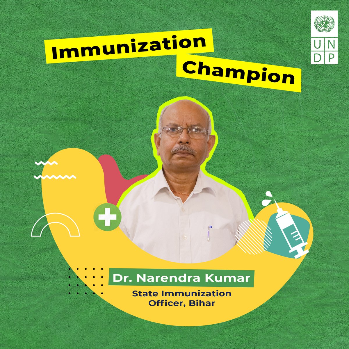 #ImmunizationChampion👨🏾‍⚕️: Meet Dr. Narendra Kumar Sinha from #Bihar.

He led creation of Model Immunization Centres to increase vaccination💉 among poor urban communities.

This #ImmunizationWeek, let’s salute our health heroes who put duty before self to ensure #LongLifeforAll.