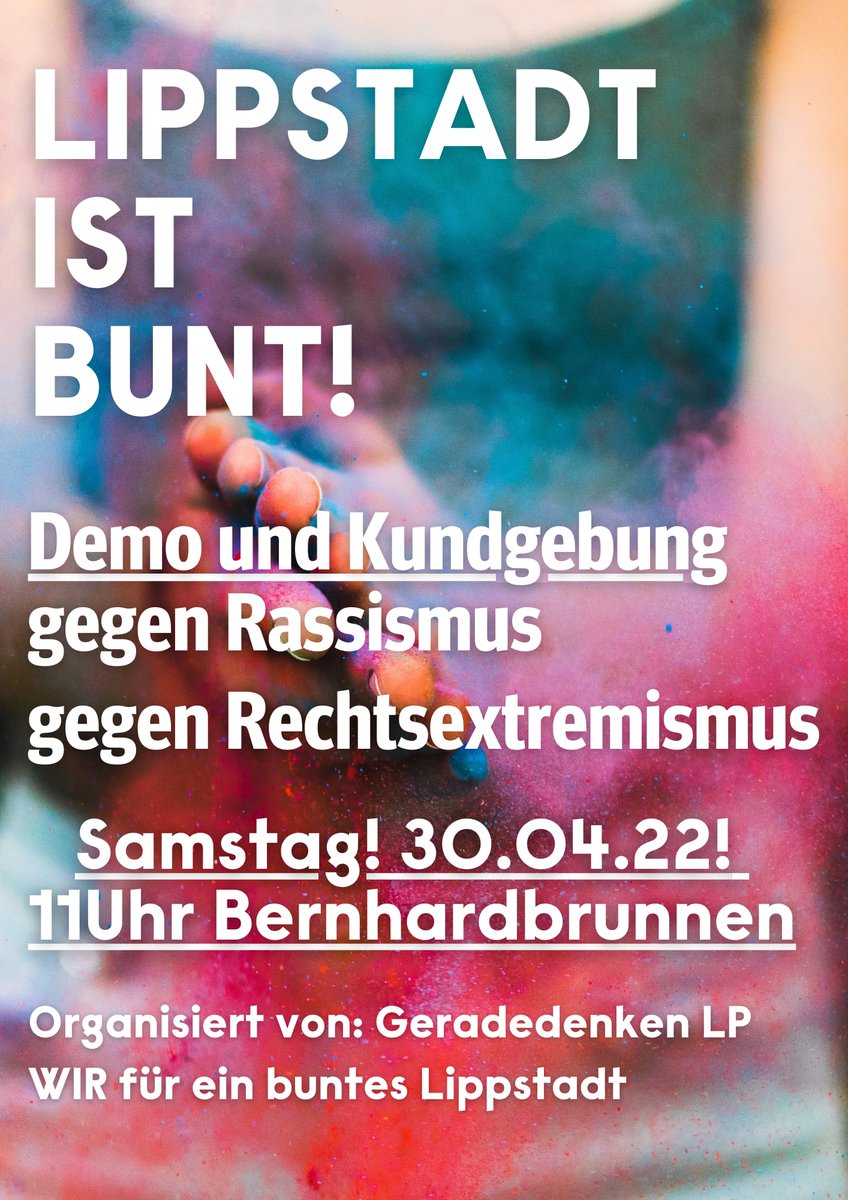 GeradedenkenLp's tweet photo. Erinnerung + Update
Wir freuen uns auf Samstag und besonders darauf möglichst viele von euch zu sehen und zu hören.
Die Kundgebung beginnt am kommenden Samstag den 30.04.22 um 11 Uhr am Bernhardbrunnen. (1)
#LP3004 #Lippstadt #noafd https://t.co/Saqx2JBwHx