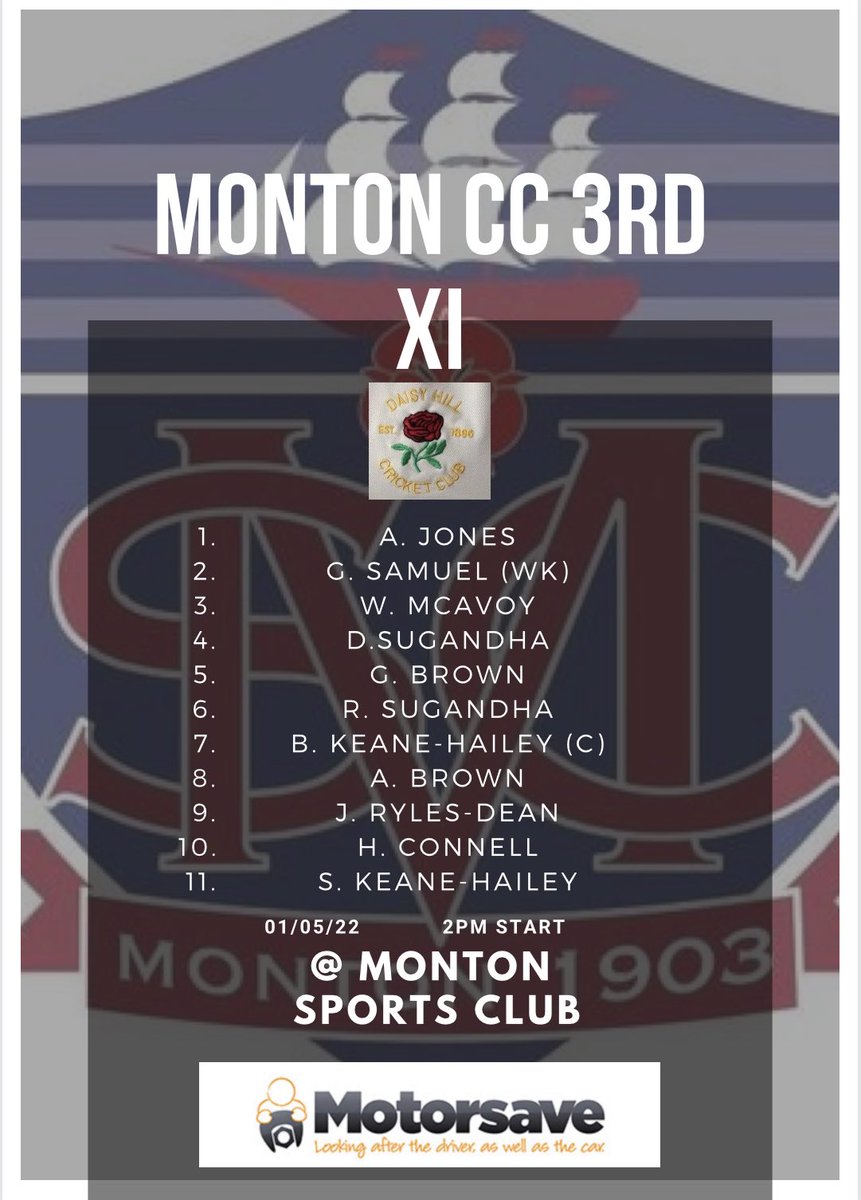 MontonCC's tweet photo. Our @MotorsaveLtd line ups for our games v @westleighlions and @DHCC3 this weekend. https://t.co/ZDsA7prf62