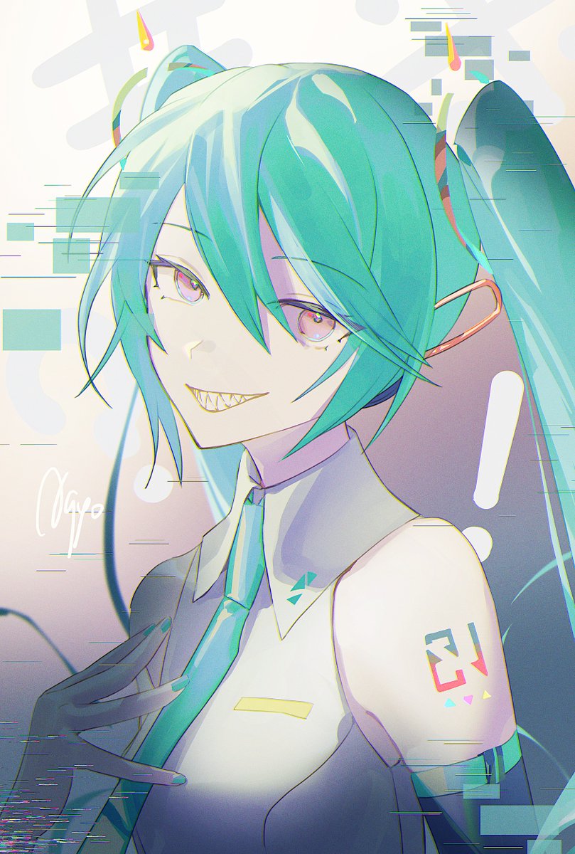 hatsune miku 1girl solo twintails necktie smile long hair teeth  illustration images