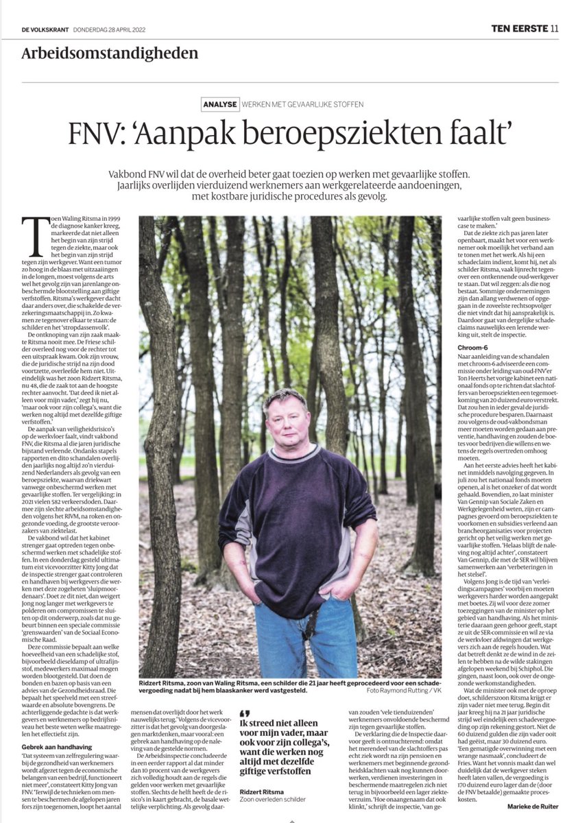 AANPAK BEROEPSZIEKTEN FAALT 

✅schilderszoon Ritsma krijgt er zijn vader niet mee terug
✅dit jaar kreeg hij na 21 jaar strijd: niet de 60.000 gulden die zijn vader ooit had geëist 
✅wat wel: 30.000 euro❗️
✅dat is 170.000 euro lager dan de (door FNV) gemaakte proceskosten

VK