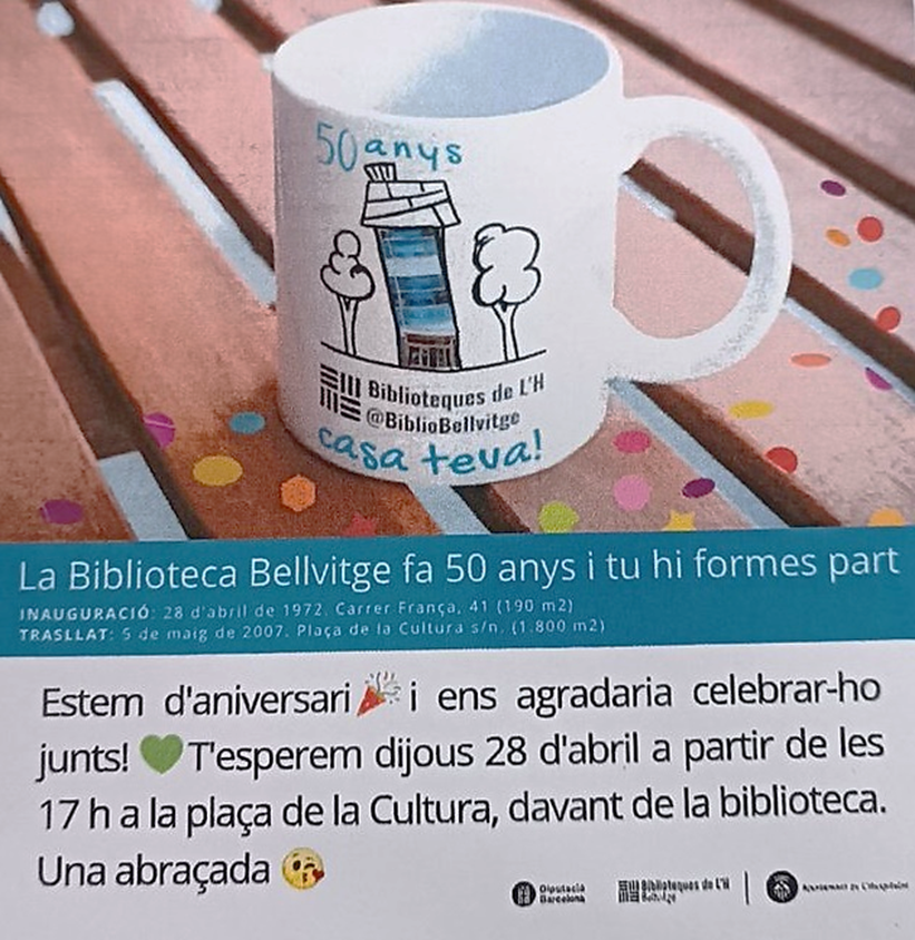 aporqueras's tweet photo. Avui he vist molts globus al vostre perfil...😉 🎈🎂
Moltes felicitats @BiblioBellvitge per aquests cinquanta anys!!
50 anys facilitant la lectura.
50 anys al costat de la cultura.
50 anys al barri de Bellvitge.
Per altres 50 i més! https://t.co/kOVaLV6aa9