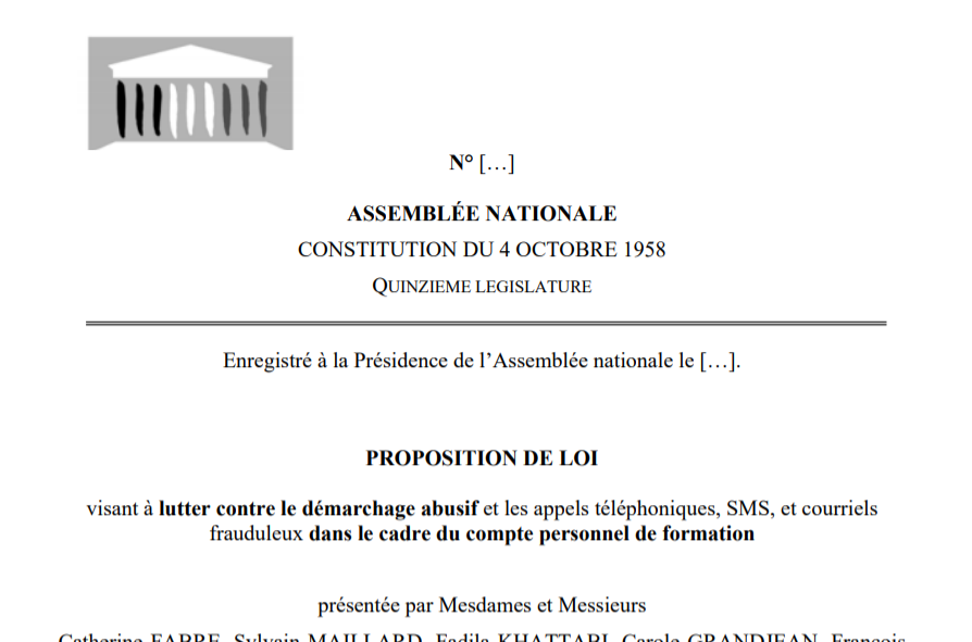 [Exclusivité] La PROPOSITION DE LOI visant à lutter contre le démarchage abusif et les appels téléphoniques, SMS, et courriels frauduleux dans le cadre du compte personnel de formation #CPF 👉swll.to/lGfAIw