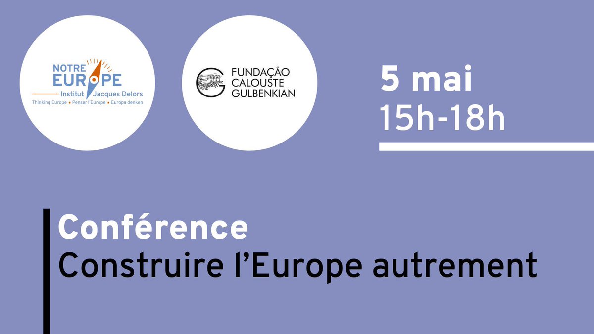 CemCentre's tweet photo. [#Culture] Ne manquez pas la conférence "Construire l’#Europe autrement" 🇪🇺 de  @DelorsInstitute ac la @GulbenkianParis 

Avec @TarradellasEU, @VergerCh, @armel_lecoz, @ChamineJorge, @Roland_Auzet, @EmilieDelorme &amp; @olivierguez

📅 Jeudi 5 mai, 15h-18h
ℹ️ https://t.co/sVBww8S1gx https://t.co/3SpN4wlmFG