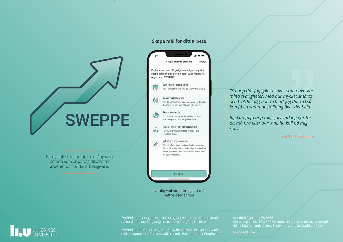 LiU_OTresearch's tweet photo. Are you interested in how our mobile app SWEPPE, aiming at a sustainable worksituation, will be evaluated? Read our newly published protocol doi: 10.1136/bmjopen-2021-060452 @ChristinaTures1 @forteforskning https://t.co/1BCPB3mi6C