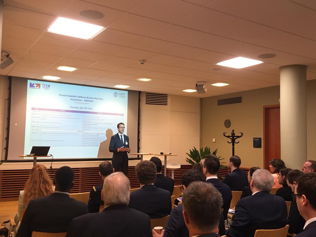 FRDefenceSweden's tweet photo. New day, new program at the 🇫🇷🇸🇪 Defence &amp; Security Days! Opening speech by 🇫🇷 Ambassador @e_de_gonneville.

@SOFF_SE @BF_Nordics @DGA #SOFF  #föpol #säpol https://t.co/xjbTrBFj9t